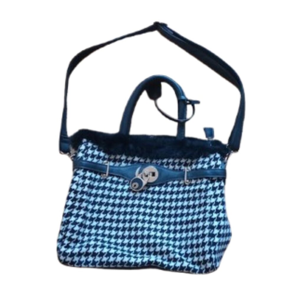 Black and White Hound's-tooth Print Handbag